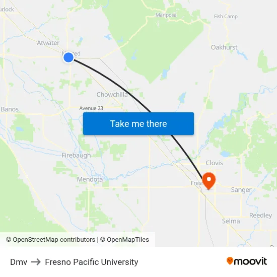 Dmv to Fresno Pacific University map