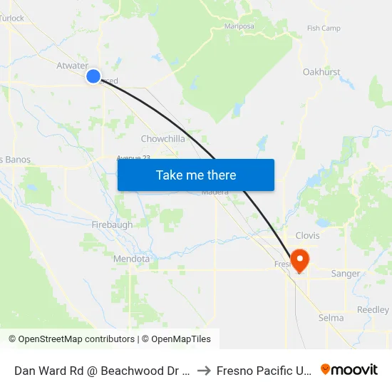 Dan Ward Rd @ Beachwood Dr (Westbound) to Fresno Pacific University map