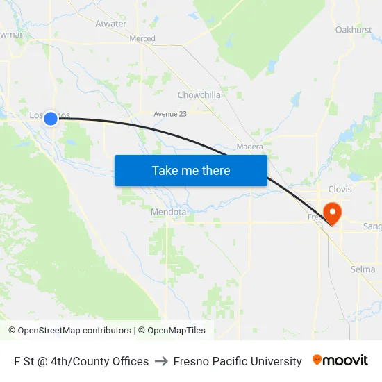 F St @ 4th/County Offices to Fresno Pacific University map