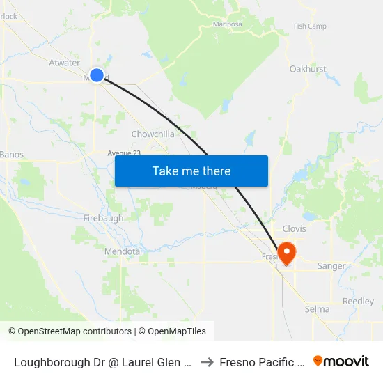 Loughborough Dr @ Laurel Glen Apts (Westbound) to Fresno Pacific University map