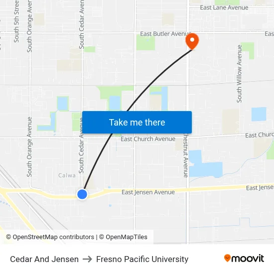 Cedar And Jensen to Fresno Pacific University map