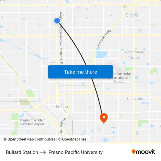 Bullard Station to Fresno Pacific University map