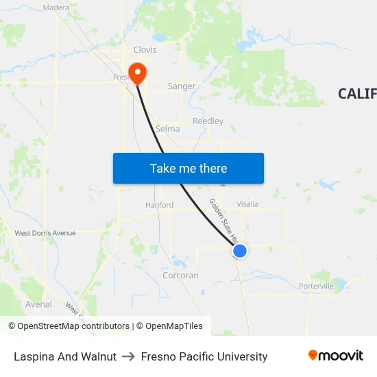 Laspina And Walnut to Fresno Pacific University map