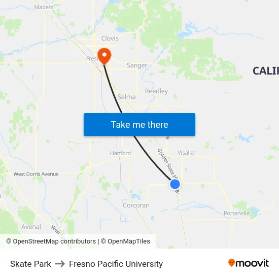 Skate Park to Fresno Pacific University map