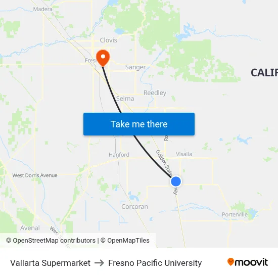 Vallarta Supermarket to Fresno Pacific University map