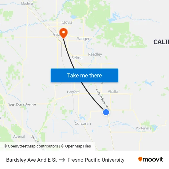 Bardsley Ave And E St to Fresno Pacific University map