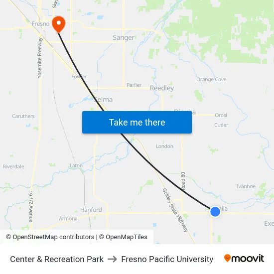 Center & Recreation Park to Fresno Pacific University map