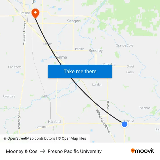 Mooney & Cos to Fresno Pacific University map