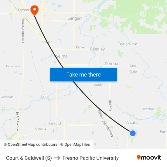 Court & Caldwell (S) to Fresno Pacific University map