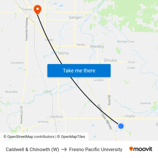 Caldwell & Chinowth (W) to Fresno Pacific University map