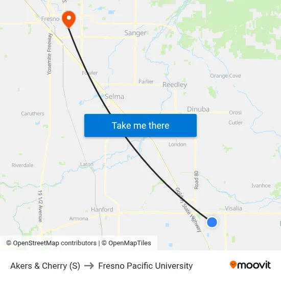 Akers & Cherry (S) to Fresno Pacific University map