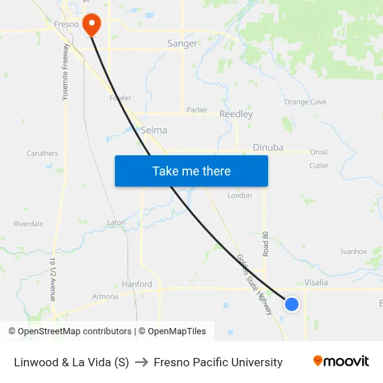 Linwood & La Vida (S) to Fresno Pacific University map