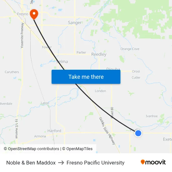 Noble & Ben Maddox to Fresno Pacific University map