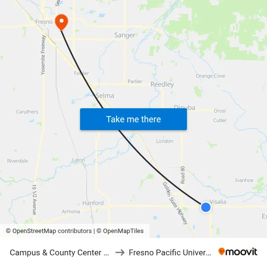 Campus & County Center (W) to Fresno Pacific University map
