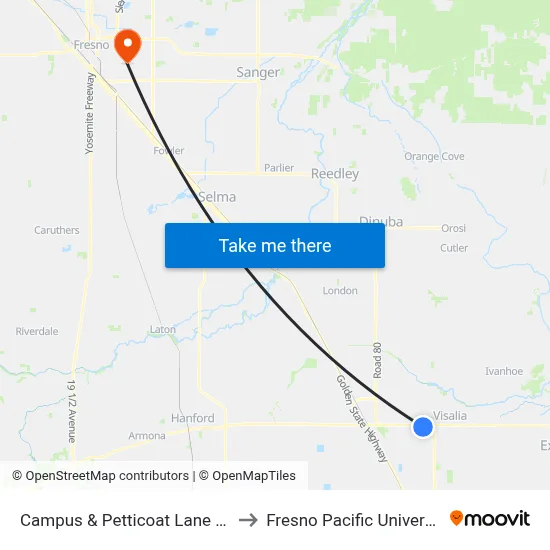 Campus & Petticoat Lane (W) to Fresno Pacific University map