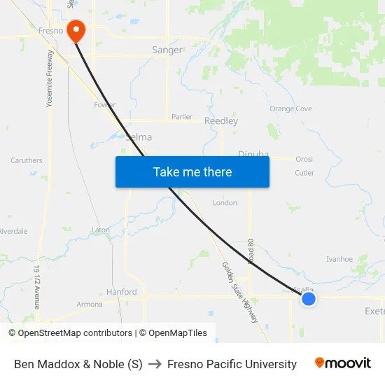 Ben Maddox & Noble (S) to Fresno Pacific University map