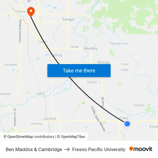 Ben Maddox & Cambridge to Fresno Pacific University map