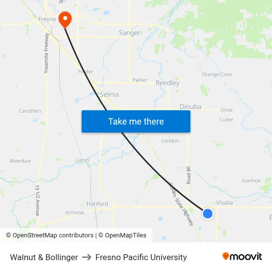 Walnut & Bollinger to Fresno Pacific University map