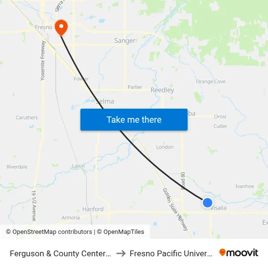 Ferguson & County Center (E) to Fresno Pacific University map