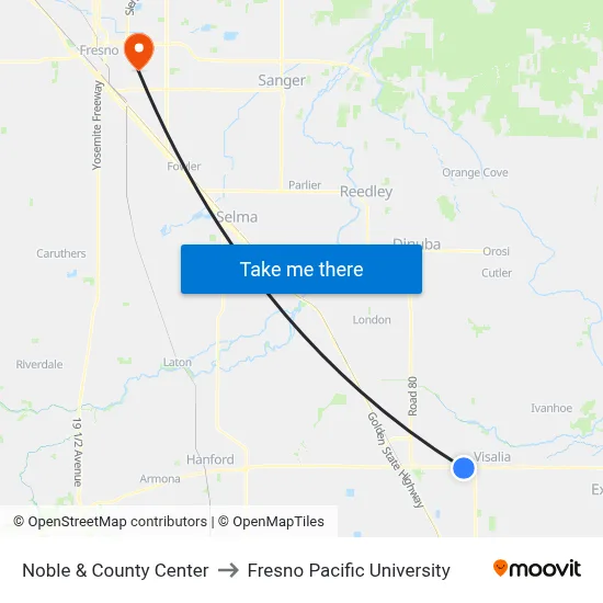 Noble & County Center to Fresno Pacific University map