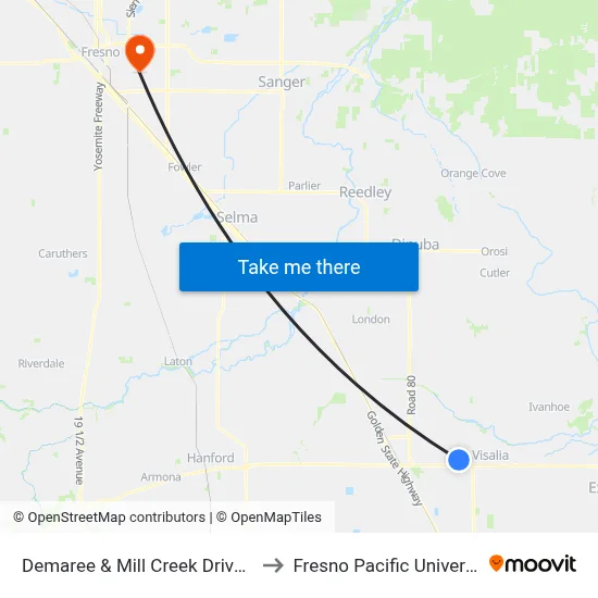 Demaree & Mill Creek Drive (S) to Fresno Pacific University map