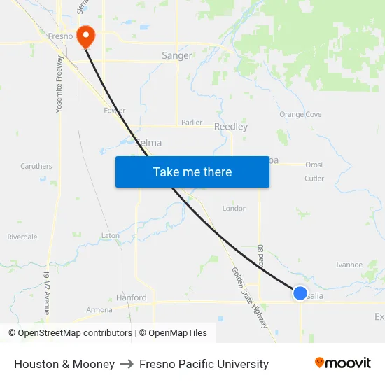 Houston & Mooney to Fresno Pacific University map
