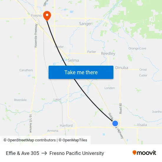 Effie & Ave 305 to Fresno Pacific University map
