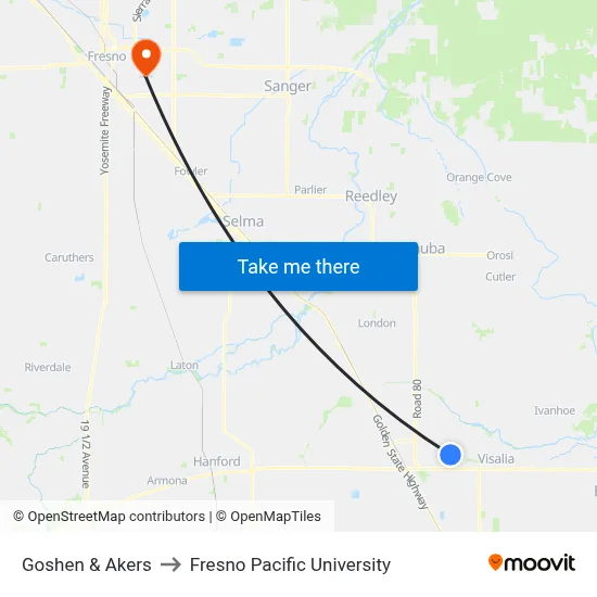 Goshen & Akers to Fresno Pacific University map
