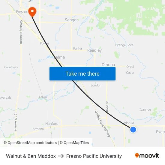 Walnut & Ben Maddox to Fresno Pacific University map