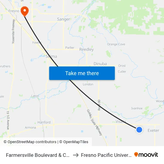Farmersville Boulevard & Citrus to Fresno Pacific University map