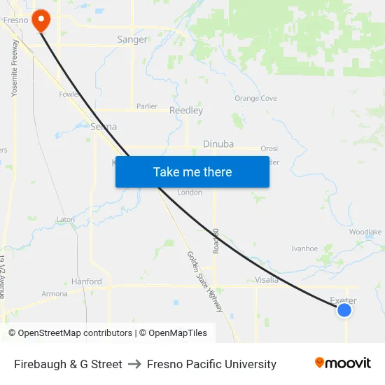 Firebaugh & G Street to Fresno Pacific University map
