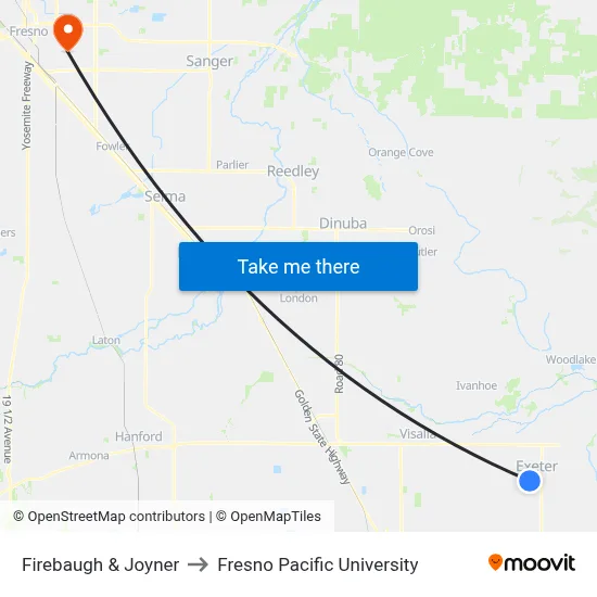 Firebaugh & Joyner to Fresno Pacific University map