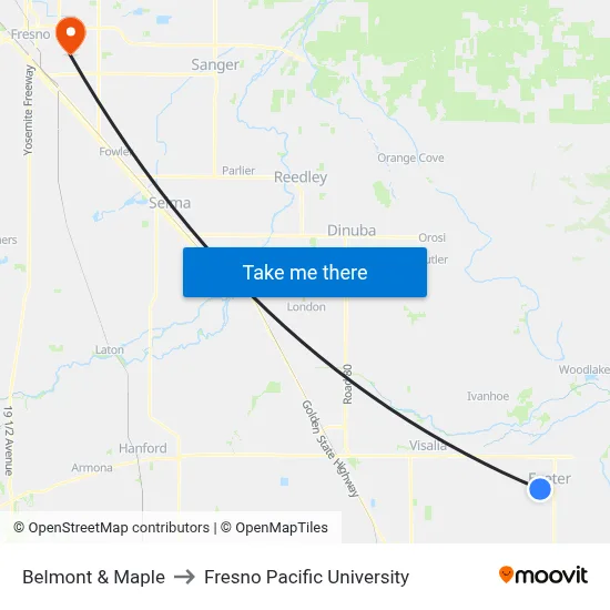 Belmont & Maple to Fresno Pacific University map