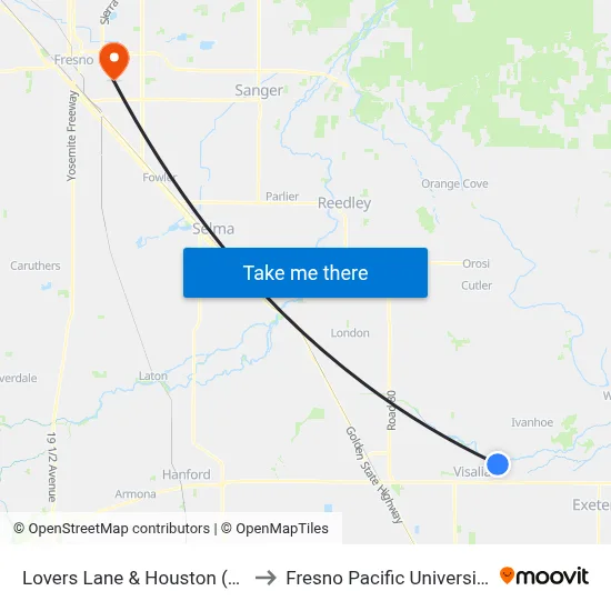 Lovers Lane & Houston (N) to Fresno Pacific University map