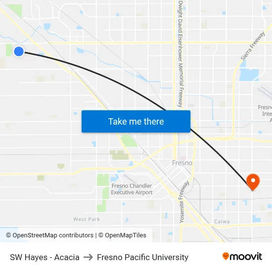 SW Hayes - Acacia to Fresno Pacific University map