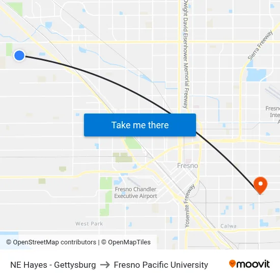 NE Hayes - Gettysburg to Fresno Pacific University map