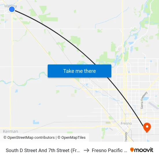 South D Street And 7th Street (Frank Bergon Center) to Fresno Pacific University map