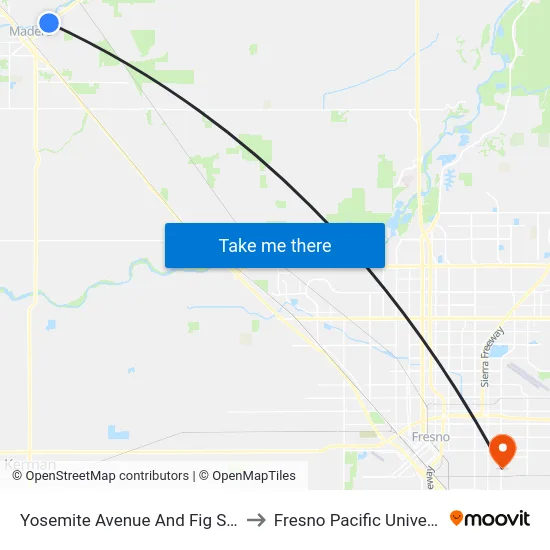 Yosemite Avenue And Fig Street to Fresno Pacific University map