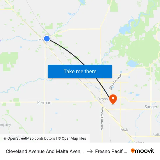Cleveland Avenue And Malta Avenue - Madera Apartments to Fresno Pacific University map