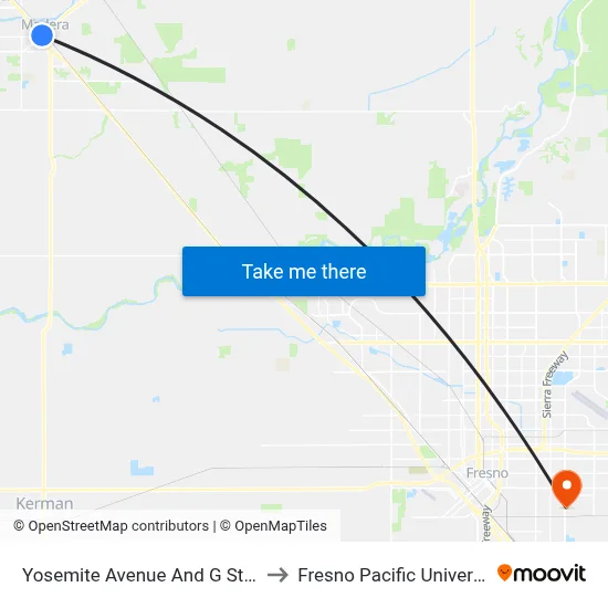 Yosemite Avenue And G Street to Fresno Pacific University map