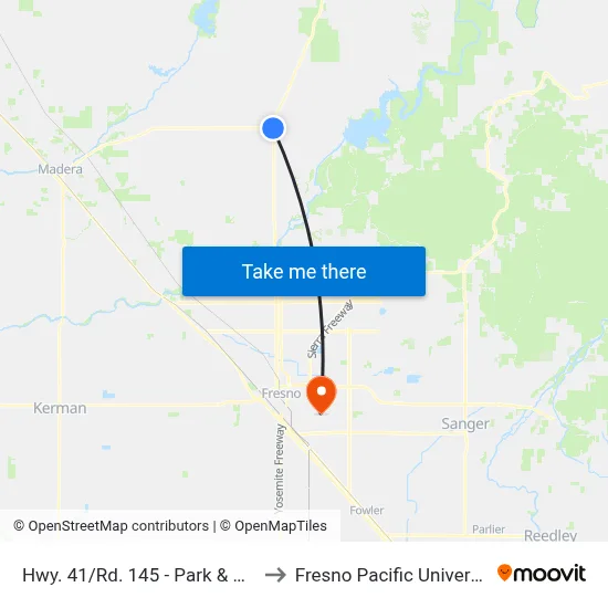 Hwy. 41/Rd. 145 - Park & Ride to Fresno Pacific University map
