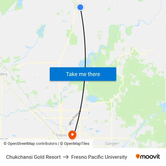 Chukchansi Gold Resort to Fresno Pacific University map