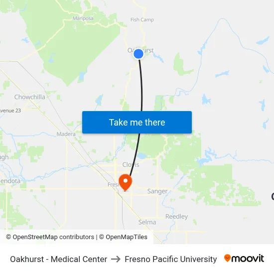 Oakhurst - Medical Center to Fresno Pacific University map