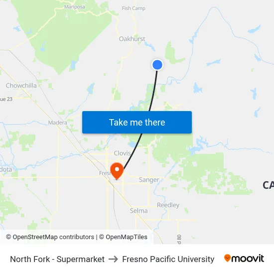 North Fork - Supermarket to Fresno Pacific University map