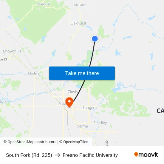 South Fork (Rd. 225) to Fresno Pacific University map
