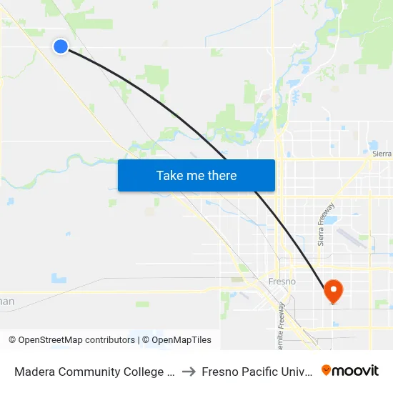 Madera Community College Center to Fresno Pacific University map