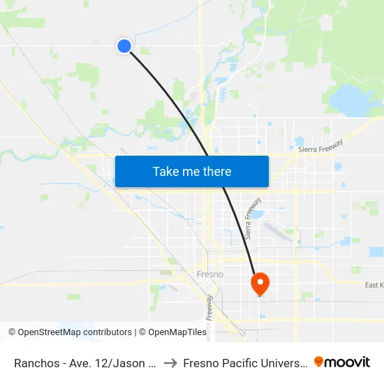 Ranchos - Ave. 12/Jason Ct. to Fresno Pacific University map