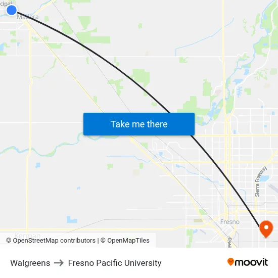 Walgreens to Fresno Pacific University map