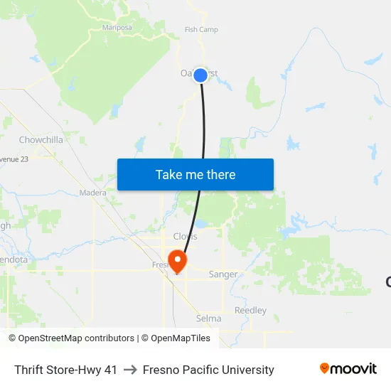 Thrift Store-Hwy 41 to Fresno Pacific University map