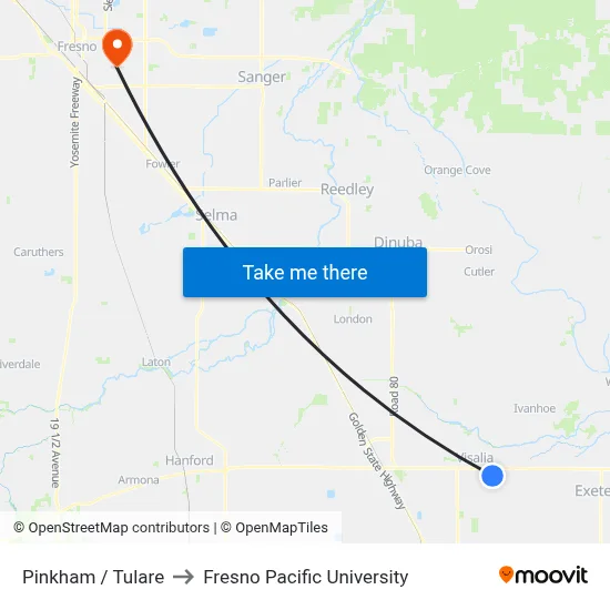 Pinkham / Tulare to Fresno Pacific University map